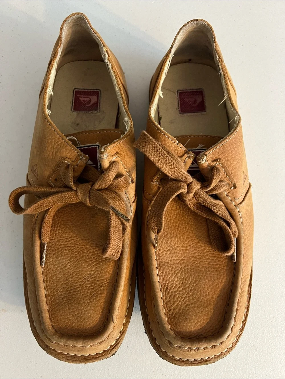 Quiksilver Men’s Leather Moc Toe Lace Up Shoes Tan Brown Comfort Loafers Sz 10